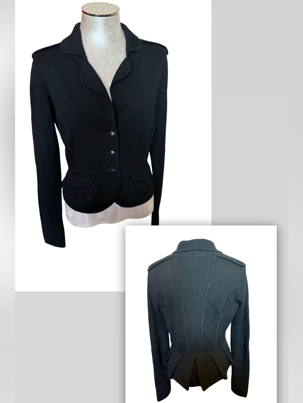 Diane Von Furstenberg DVF Black Wool Peplum Blazer Knit Jacket Medium M